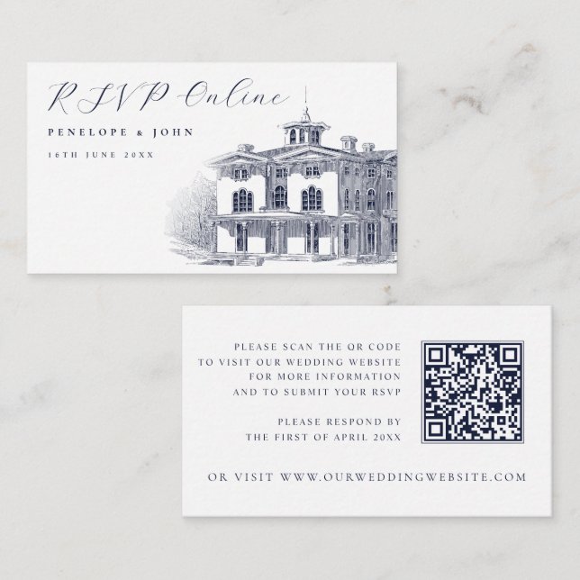 Elegant Italian Villa Illustration Wedding Website Enclosure Card (Front/Back)