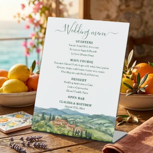Elegant Italian Vineyard Wedding Menu Pedestal Sign