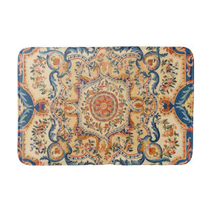 Elegant Italian Vintage Baroque Blue Orange Bath Mat