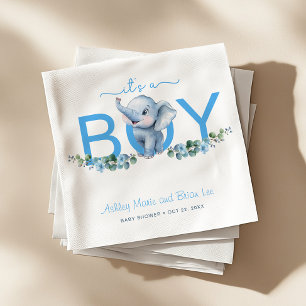 Elegant It's a Boy Elephant Baby Shower Blue Napkin