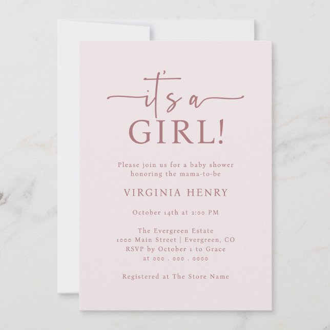 Elegant It's A Girl Baby Shower Invitation (Front)