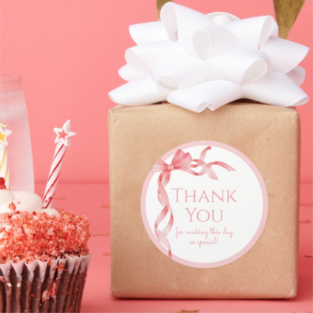 Elegant It's a Girl Pink Bow Baby Shower Classic Round Sticker (Party)