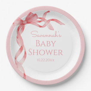 Elegant It's a Girl Pink Bow Baby Shower  Paper Plate