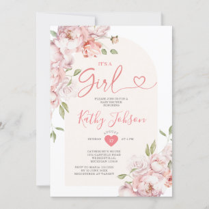 Elegant It's a Girl Pink Flowers Girl Baby Shower Invitation