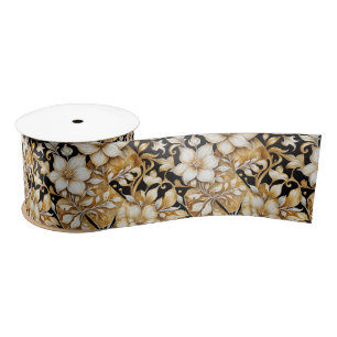 Elegant Ivory and Black Floral Satin Ribbon