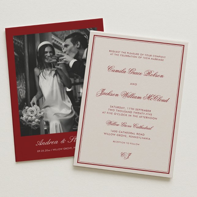 Elegant Ivory and Burgundy Dramatic Opera Wedding  Invitation (Creator Uploaded)