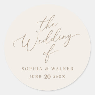 Elegant Ivory and Gold Calligraphy Wedding Classic Round Sticker
