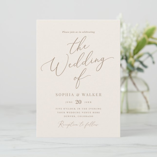 Elegant Ivory and Gold Calligraphy Wedding Invitation (Standing Front)