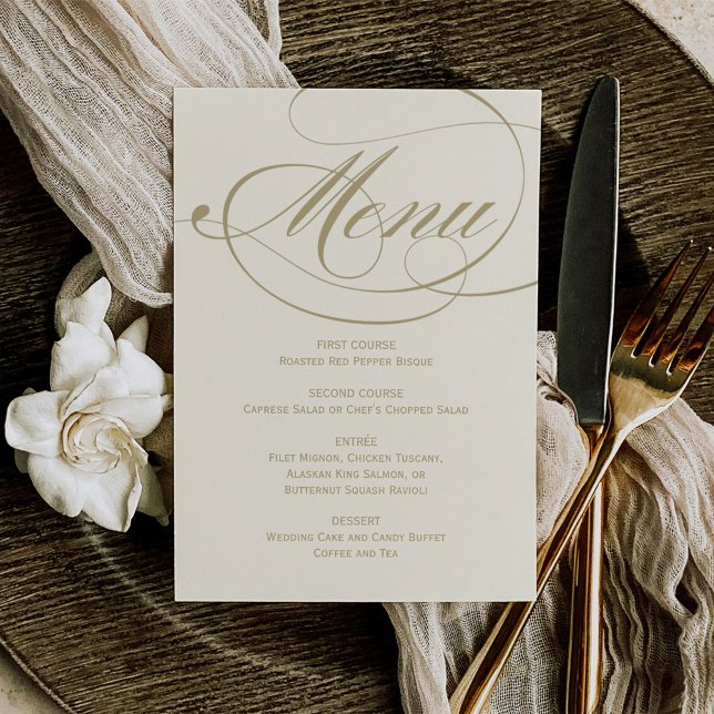 Elegant Ivory and Gold Calligraphy Wedding Menu (Creator Uploaded)