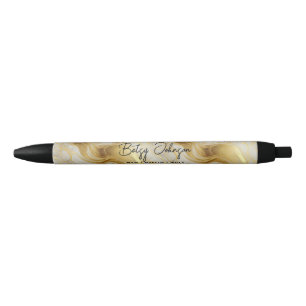 Elegant Ivory and Gold Marbled  Black Ink Pen