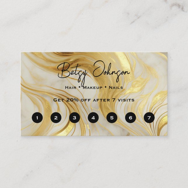 Elegant Ivory and Gold Marbled Loyalty Card (Front)