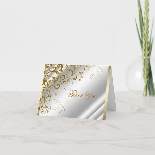 Elegant Ivory and Gold Thank You Card (Front)