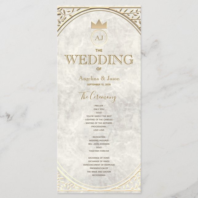 Elegant Ivory and Gold Wedding Program (Front)