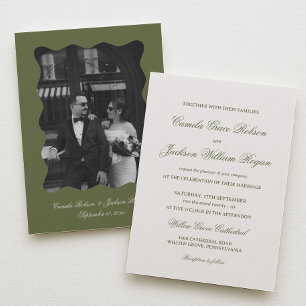 Elegant Ivory and Green Wedding Invitation