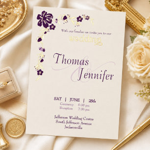 Elegant Ivory and Plum Botanical Wedding Gold