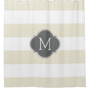 Elegant Ivory and White Stripes with Monogram Shower Curtain