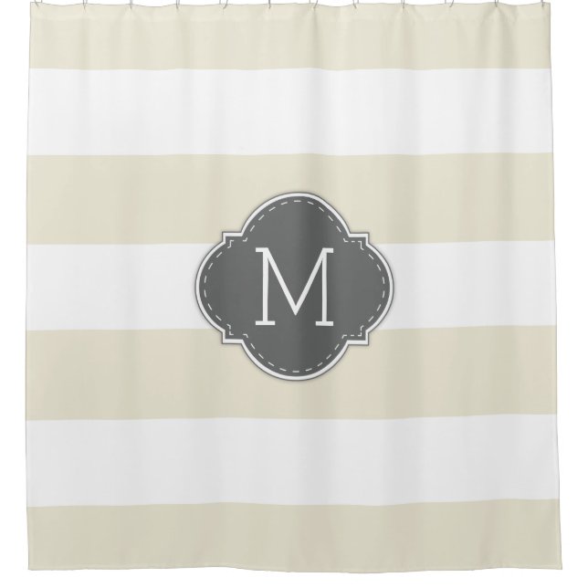Elegant Ivory and White Stripes with Monogram Shower Curtain (Front)