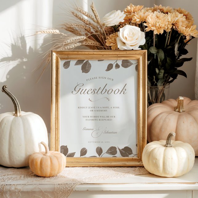 Elegant Ivory & Ash Fall Wedding Guestbook Print (Creator Uploaded)