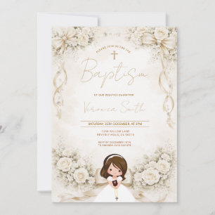 Elegant Ivory Baptism Lace Girl Invitation