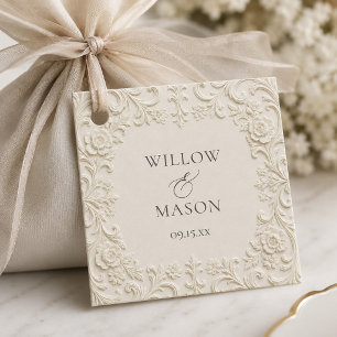Elegant Ivory Baroque Floral Scrollwork Wedding Favour Tags