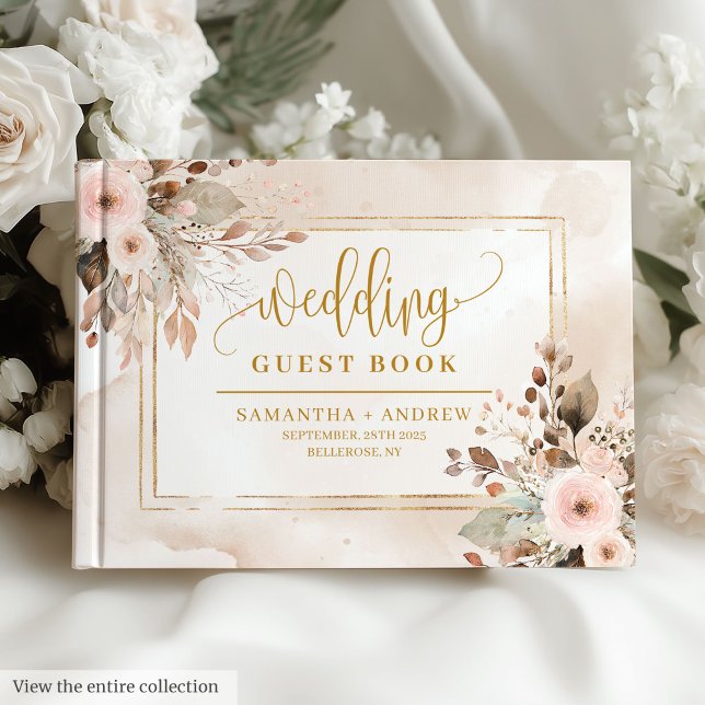 Elegant Ivory Beige Gold Boho Wedding Guest Book (Elegant Ivory Beige Gold Boho Wedding Guest Book)