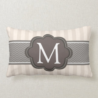 Elegant Ivory Beige Stripes Brown Custom Monogram Lumbar Cushion