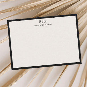 Elegant Ivory Black Border Monogram Card