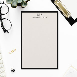 Elegant Ivory Black Border Monogram Stationery