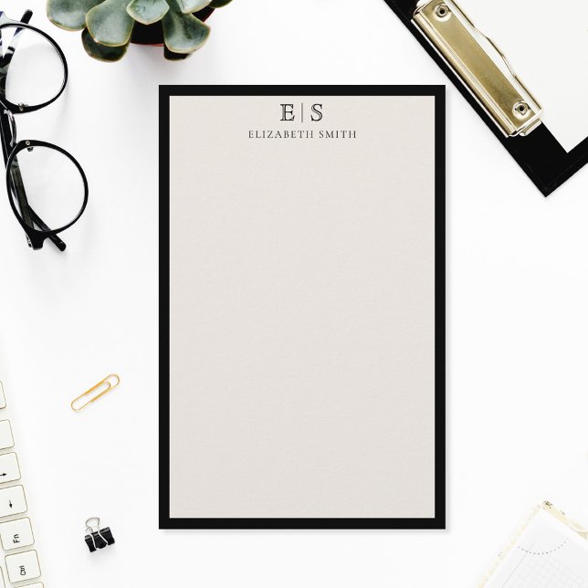 Elegant Ivory Black Border Monogram Stationery (Creator Uploaded)