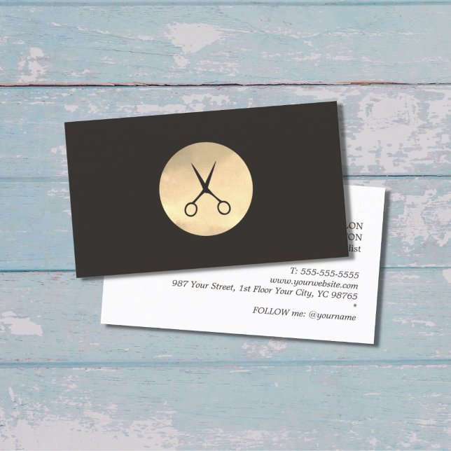 Elegant Ivory Black Faux Gold Scissors Hairdresser Business Card (Creator Uploaded)