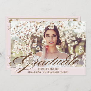 Elegant Ivory Black Script Photo Graduation Party Invitation