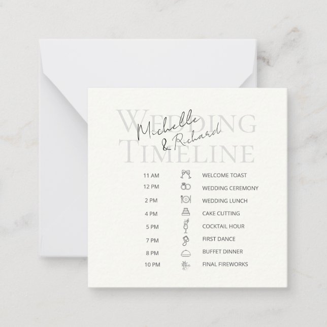 Elegant Ivory Bold Script Wedding Timeline Program (Front)