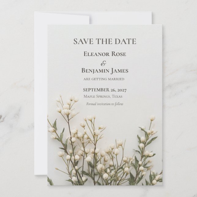 Elegant Ivory Botanical Save the Date (Front)
