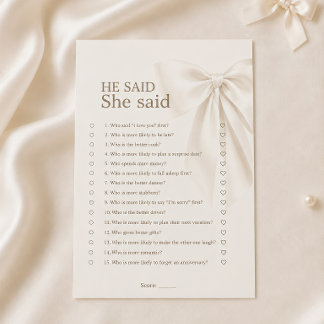 Elegant Ivory Bow Bridal Shower He Said She Said