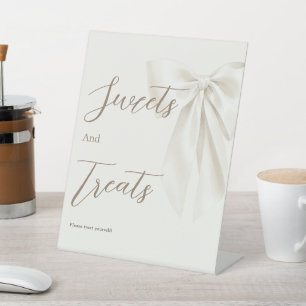 Elegant Ivory Bow Bridal Shower Sweets & Treats Pedestal Sign