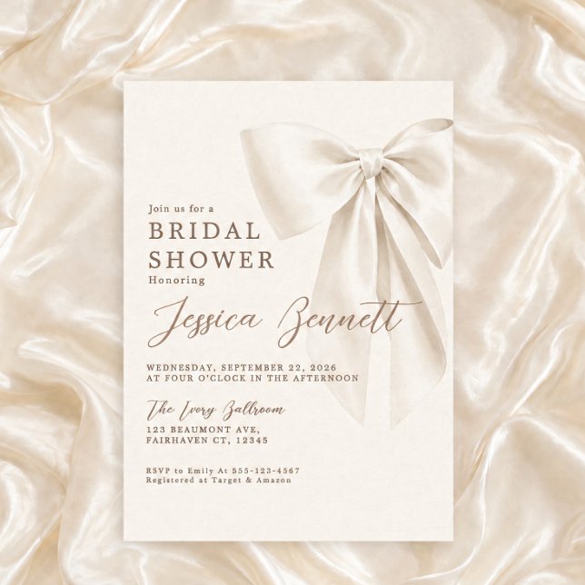 Elegant Ivory Bow Romantic Bridal Shower Invitation (Creator Uploaded)