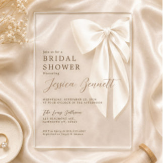 Elegant Ivory Bow Romantic Bridal Shower Neutral Acrylic Invitations