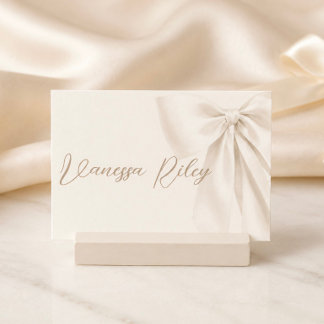 Elegant Ivory Bow Romantic Bridal Shower Neutral Place Card