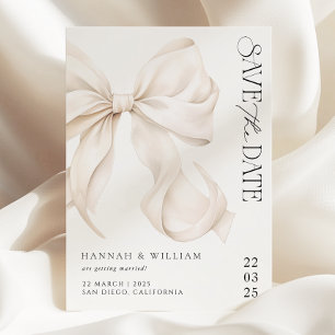 Elegant Ivory Bow Save the Date Card