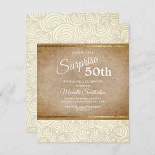 Elegant Ivory Brown Gold 50th Birthday Party Invitation