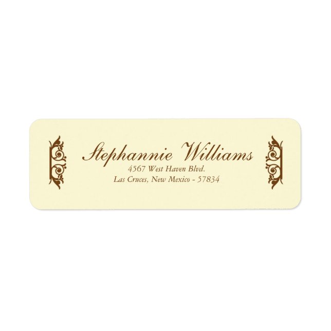 Elegant Ivory/Brown Wedding Return Address Label (Front)