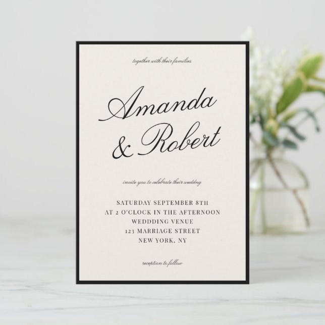 Elegant Ivory Calligraphy Old Money Wedding Invitation (Standing Front)