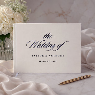 Elegant Ivory Calligraphy Script Custom Wedding Guest Book