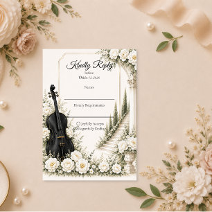 Elegant Ivory Cello Romance Wedding RSVP Card