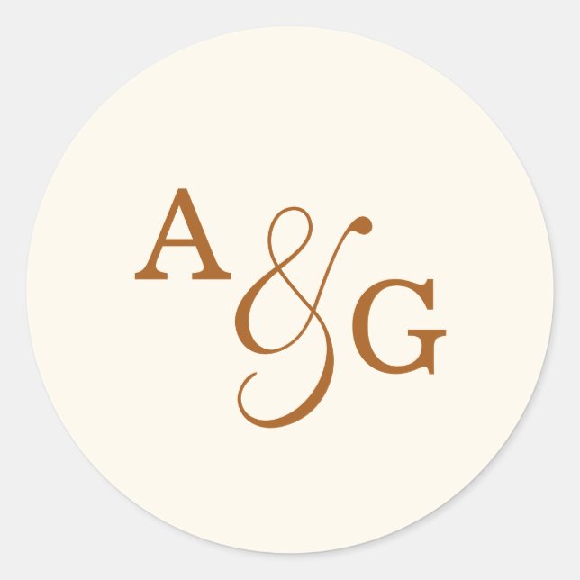 Elegant Ivory Copper Ampersand Monogram Wedding Classic Round Sticker (Front)