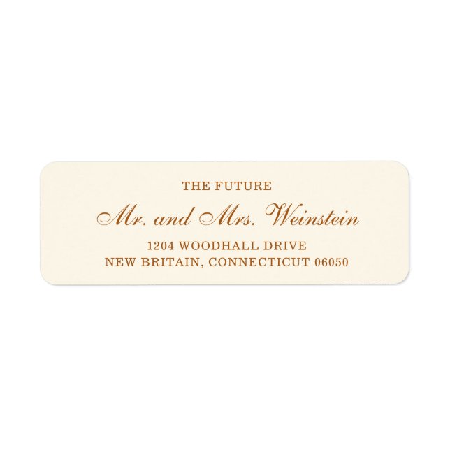 Elegant Ivory Copper Script Wedding Return Address Label (Front)