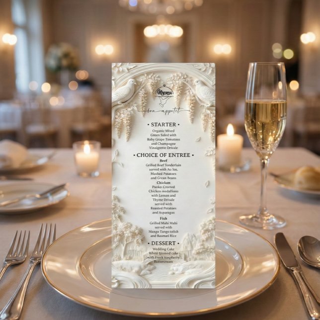 Elegant Ivory Cream Faux Sculpted Fine Art Menu (Creator Uploaded)
