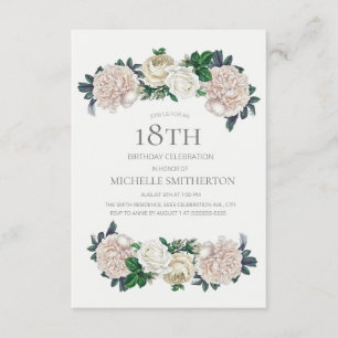 Elegant Ivory Cream Floral 18th Birthday Invitation