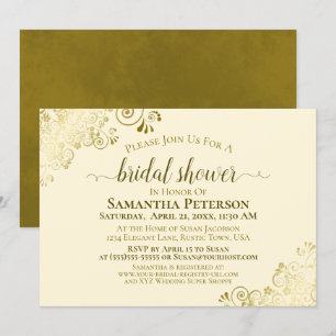 Elegant Ivory Cream Gold Lace Frills Bridal Shower Invitation