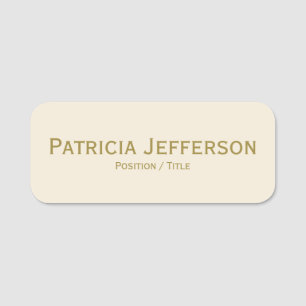 Elegant Ivory Cream, Gold Text Modern Professional Name Tag